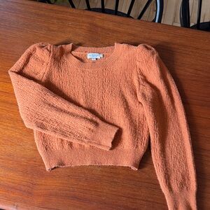 Textured Cropped Crewneck Sweater in Rust Orange